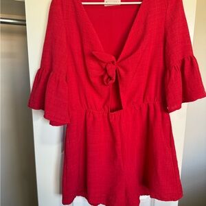 The Impeccable Pig Red Romper with Tie Top